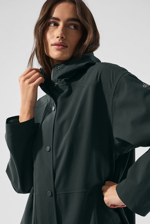 alo Women's Rain Or Shine Long Coat - Charcoal Green