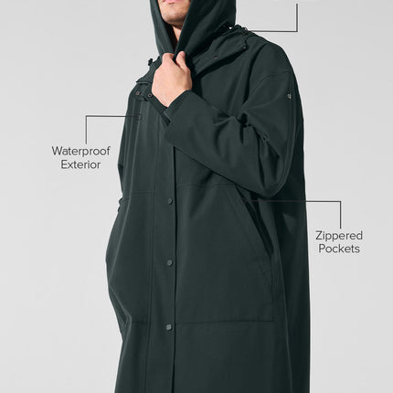 alo Men's Rain Or Shine Long Coat - Charcoal Green