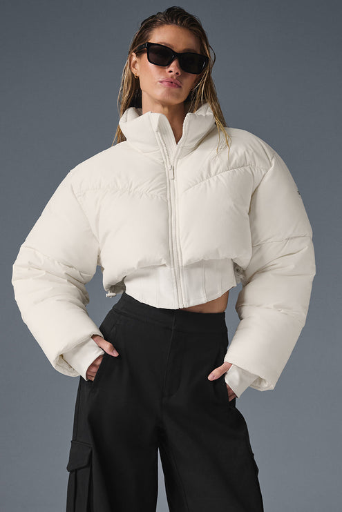 alo Women's Main Act Corset Puffer - Ivory/Ivory