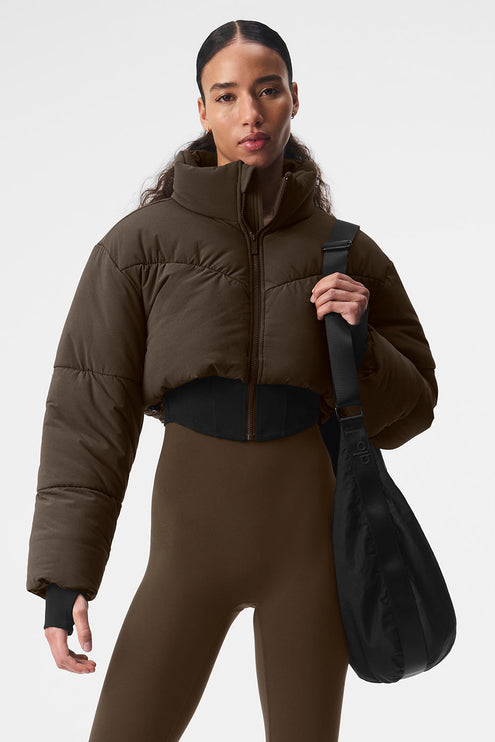 alo Women's Main Act Corset Puffer Espresso/Black