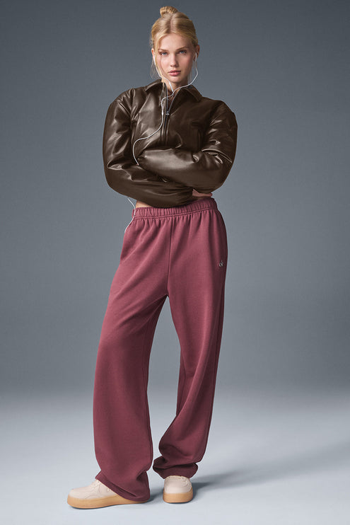 alo Women's Faux Leather Cropped Premier Bomber Espresso