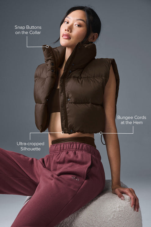 alo Women's Cropped Gold Rush Puffer Vest - Espresso