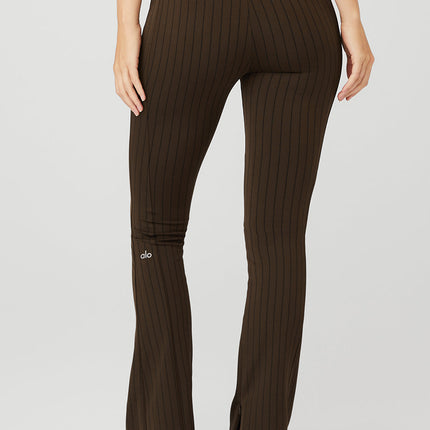 alo Women's High-Waist Pinstripe Zip It Flare Legging - Espresso/Black
