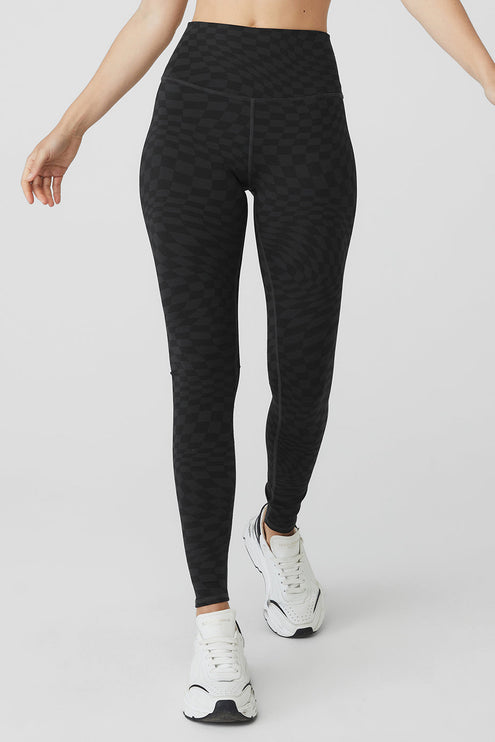 alo Women's Jacquard High-Waist Checkered Legging - Black/Anthracite
