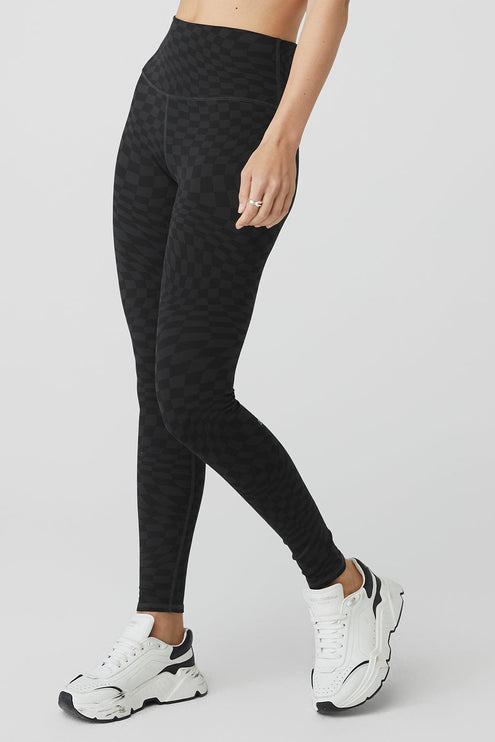 alo Women's Jacquard High-Waist Checkered Legging - Black/Anthracite
