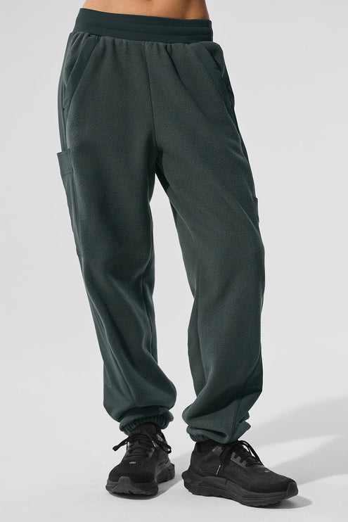 alo Women's Polar Fleece Wintry Mix Pant - Charcoal Green