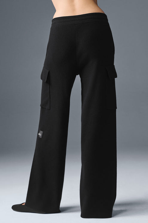 alo Women's Scholar Knit High-Waist Cargo Pant - Black