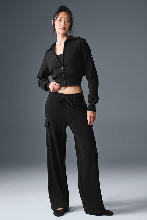 alo Women's Scholar Knit High-Waist Cargo Pant - Black