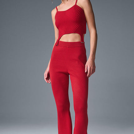 alo Women's Denim Knit High-Waist Flare Pant - Bold Red/Dark Bold Red