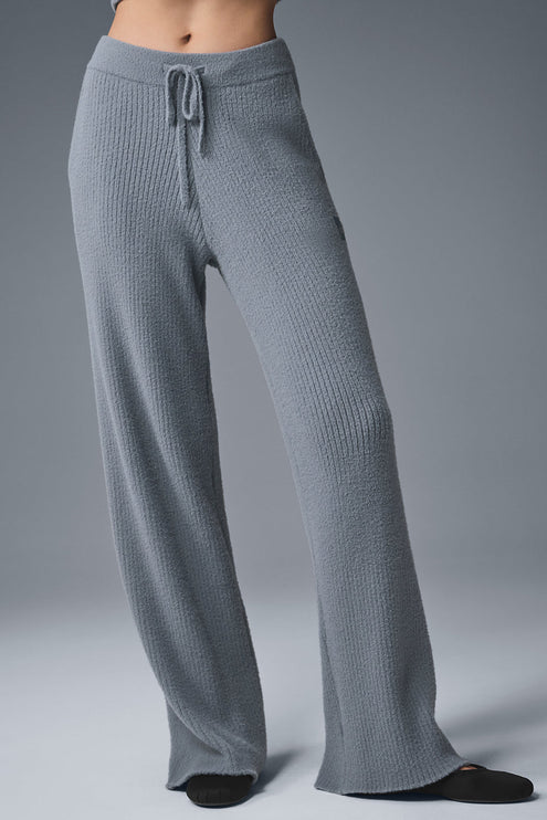 alo Women's Snuggle Up Sweater High-Waist Wide Leg Pant - Steel Grey