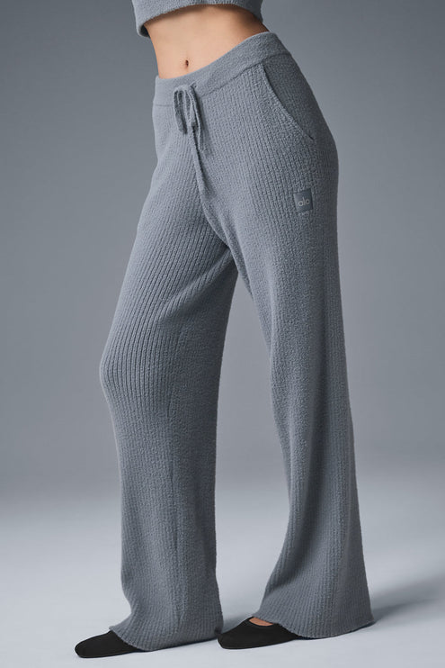 alo Women's Snuggle Up Sweater High-Waist Wide Leg Pant - Steel Grey