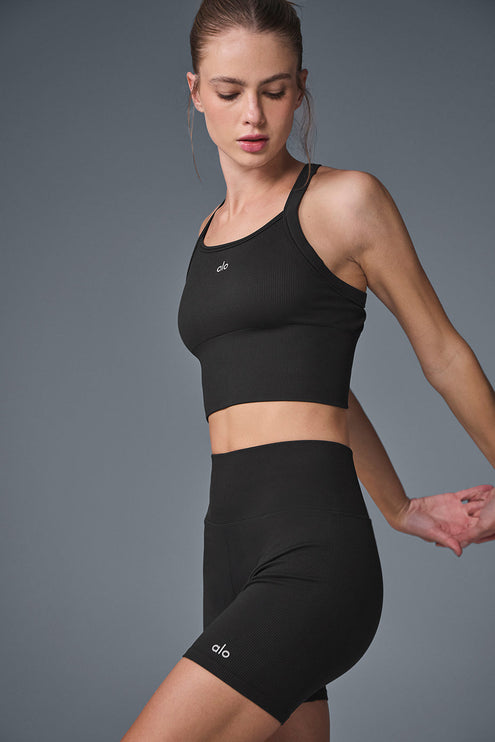 alo Women's 5" Seamless Ribbed Favorite Short - Black