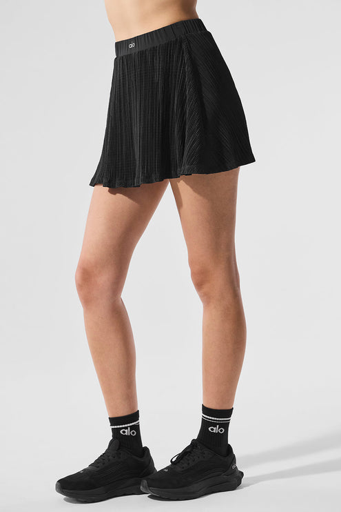alo Women's Micro Plisse Tennis Skirt Black