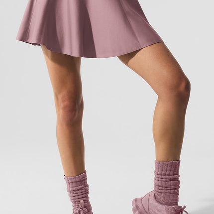 alo Women's Airlift Down The Line Tennis Skirt Smoky Quartz