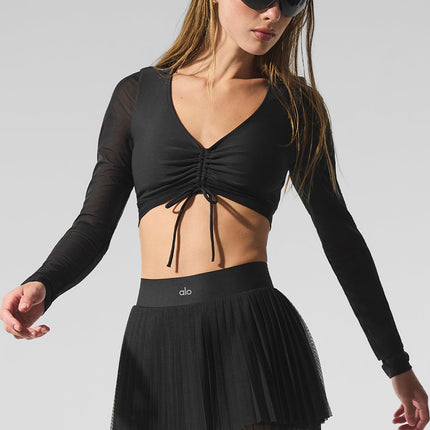 alo Women's Mesh Baseline Tennis Skirt Black
