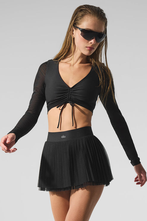 alo Women's Mesh Baseline Tennis Skirt Black
