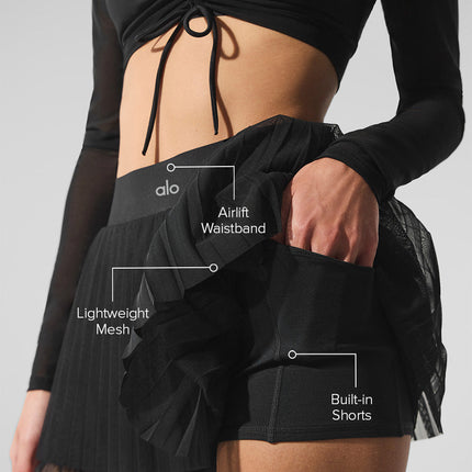 alo Women's Mesh Baseline Tennis Skirt Black