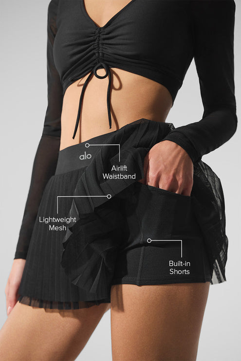 alo Women's Mesh Baseline Tennis Skirt Black