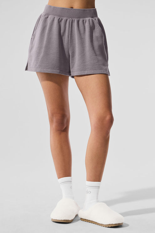 alo Women's Washed Low Key Sweat Short - Cool Grey Wash