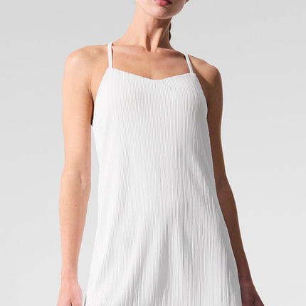 alo Women's Micro Plisse Game On Tennis Dress  White
