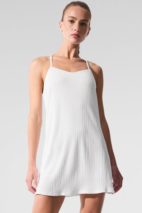 alo Women's Micro Plisse Game On Tennis Dress  White