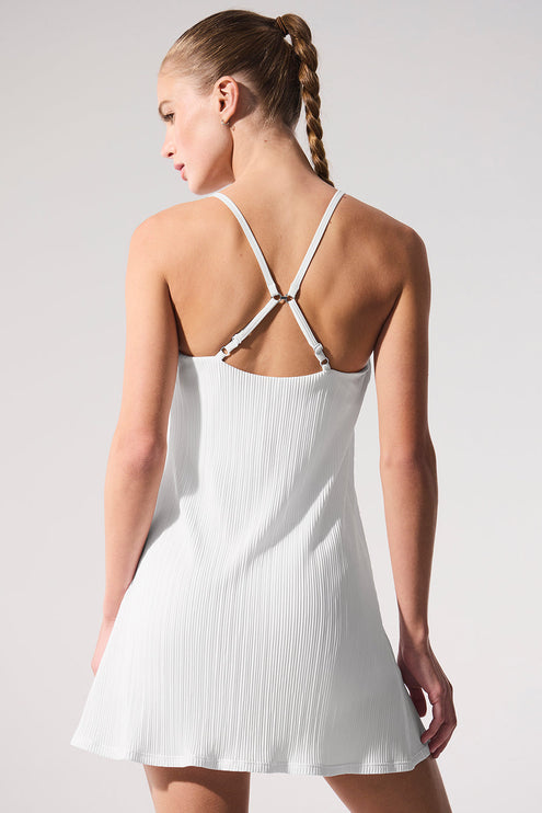 alo Women's Micro Plisse Game On Tennis Dress  White