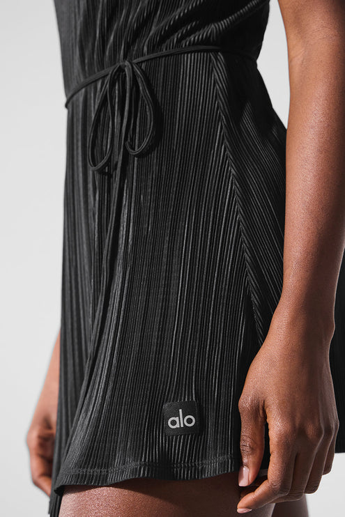 alo Women's Micro Plisse Game On Tennis Dress Black