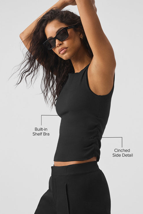 alo Women's Ribbed En Pointe Tank - Black