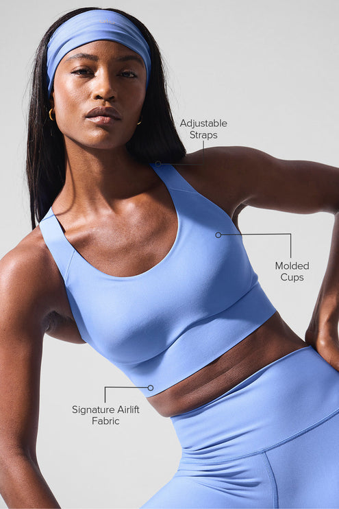 alo Women's Airlift Empower Bra - Crystal Clear Blue