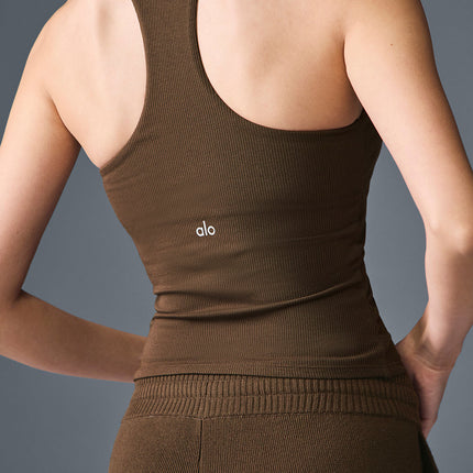 alo Women's Ribbed Mesmerize Bra Tank - Espresso