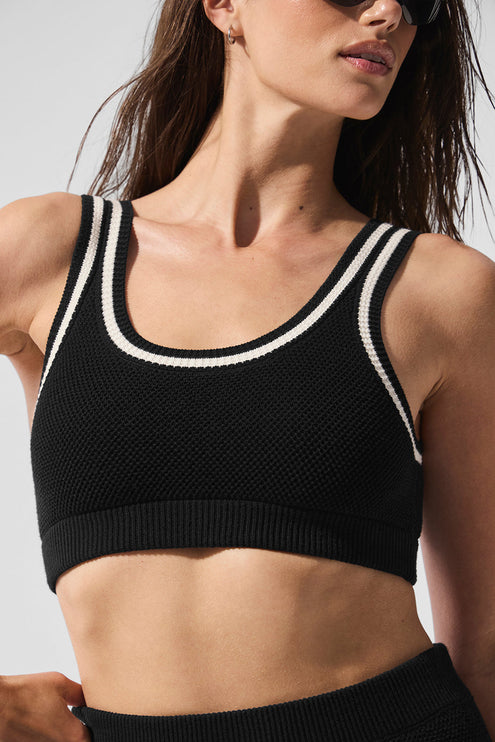 alo Women's Tennis Club Sweater Knit Bra Black/Ivory