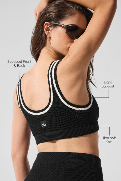 alo Women's Tennis Club Sweater Knit Bra Black/Ivory