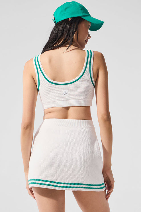alo Women's Tennis Club Sweater Knit Bra White/Spruce Green