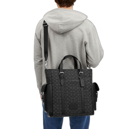 Coach Women's Sprint Tote In Signature Jacquard Silver/Charcoal/Black