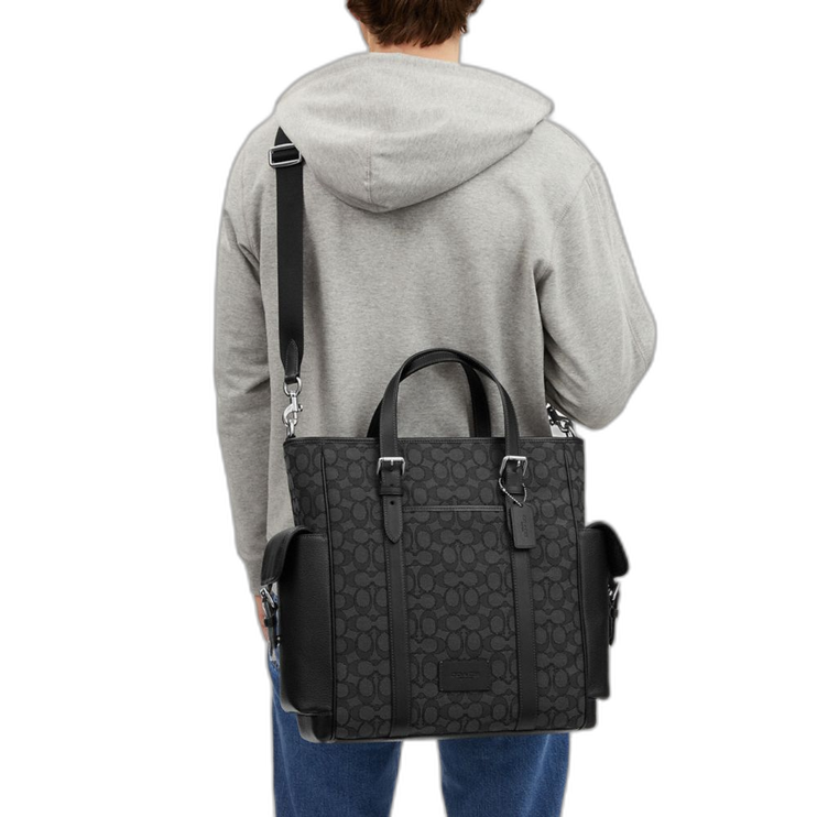 Coach Women's Sprint Tote In Signature Jacquard Silver/Charcoal/Black