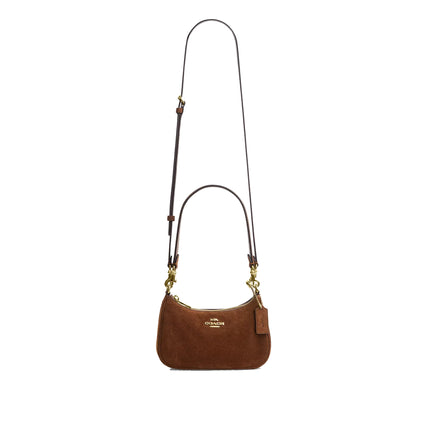 Coach Women's Teri Mini Crossbody Bag Suede/Gold/Warm Brown