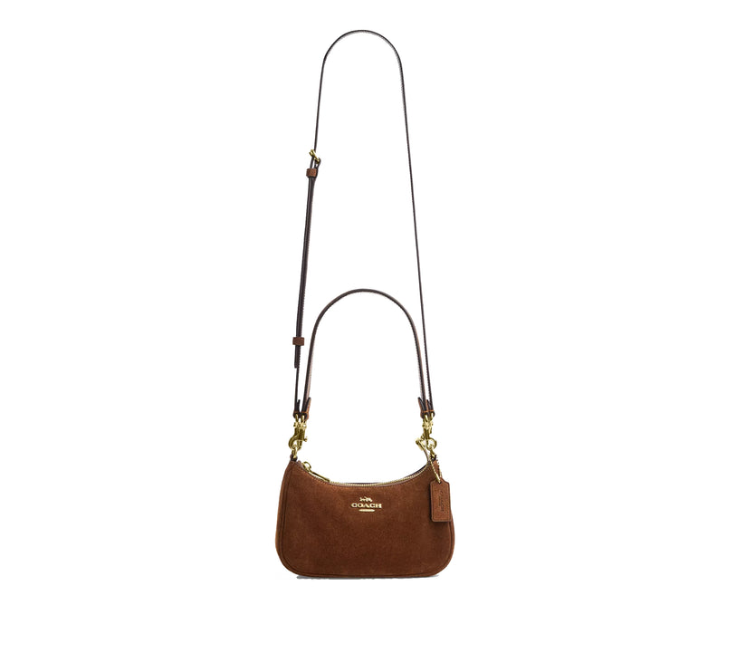 Coach Women's Teri Mini Crossbody Bag Suede/Gold/Warm Brown