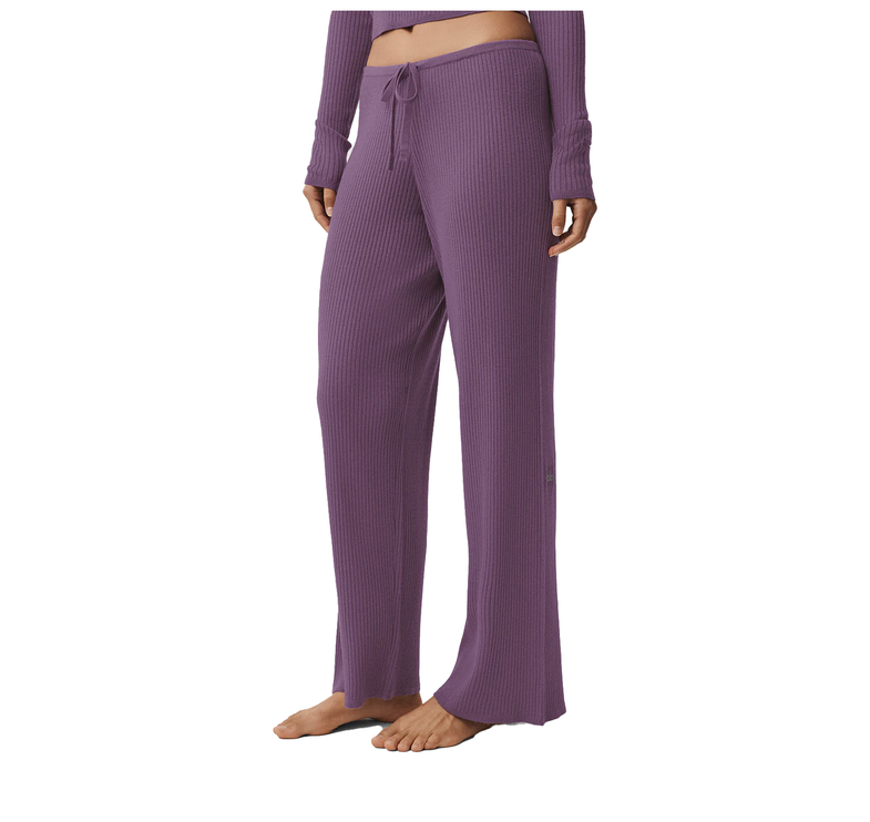 alo Women's Sweater Knit Mid-Rise Unwind Wide Leg Pant Plum Kiss