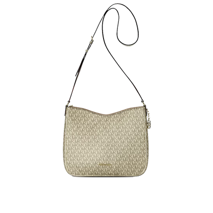 Michael Kors Women's Nayla Medium Metallic Signature Logo Messenger Bag Pale Gold