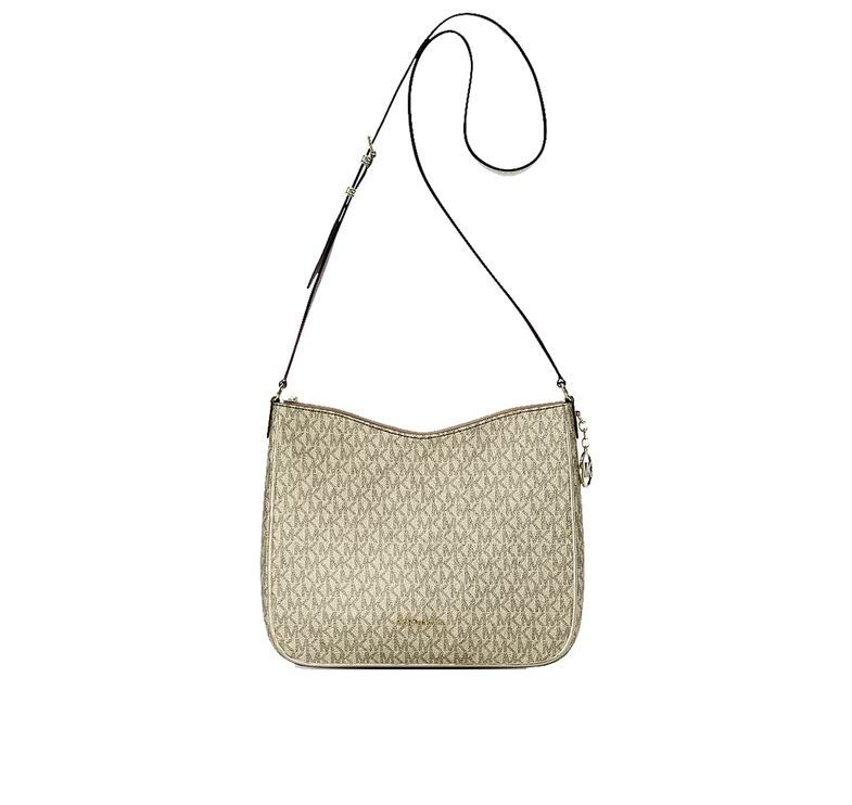 Michael Kors Women's Nayla Medium Metallic Signature Logo Messenger Bag Pale Gold