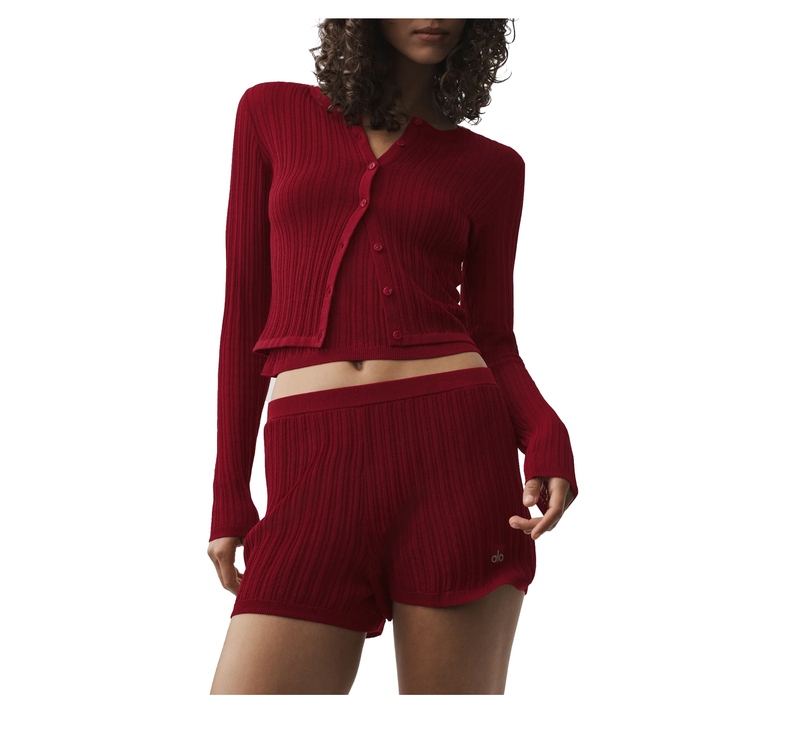 alo Women's Sweater Sunlit Cardigan Summer Romance Red