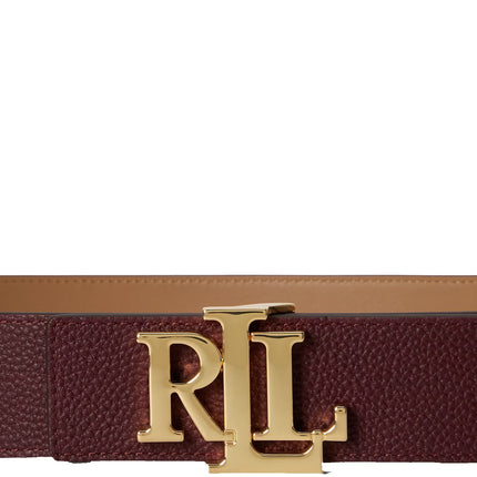 Polo Ralph Lauren Women's Logo Reversible Leather Wide Belt Dark Garnet/Camel