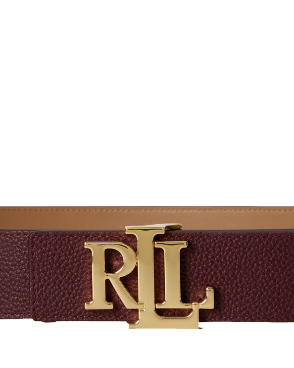 Polo Ralph Lauren Women's Logo Reversible Leather Wide Belt Dark Garnet/Camel