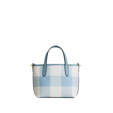 Coach Women's City Mini Tote Bag With Gingham Print And Charm Gold/Blue Multi