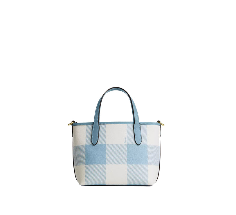 Coach Women's City Mini Tote Bag With Gingham Print And Charm Gold/Blue Multi