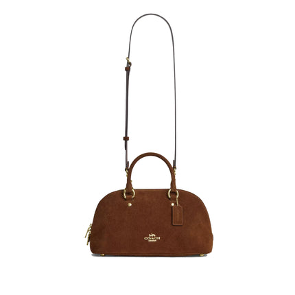 Coach Women's Lara Satchel Bag Suede/Gold/Warm Brown