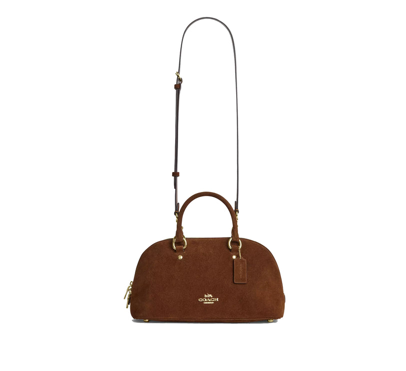 Coach Women's Lara Satchel Bag Suede/Gold/Warm Brown