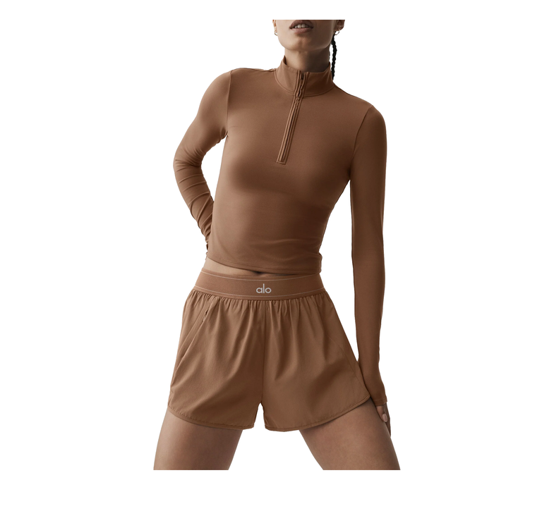 alo Women's ALO Softsculpt Precision 1/4 Zip Long Sleeve Sun Kissed Brown
