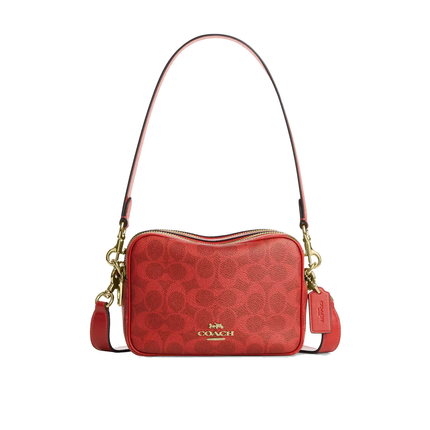Coach Women's Mini Carey Crossbody Bag In Signature Canvas Gold/Crimson