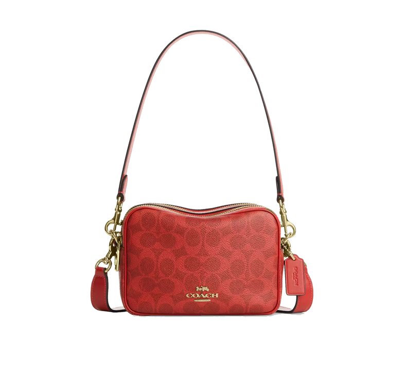 Coach Women's Mini Carey Crossbody Bag In Signature Canvas Gold/Crimson